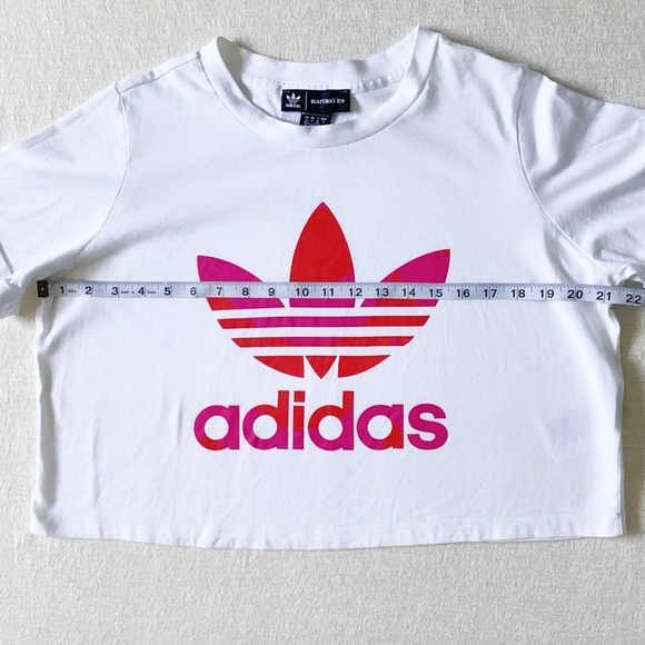Adidas X Merimekko Trefoil Infill Cropped Tee Woman’s XL Cuffed Short Sleeves - Picture 13 of 16